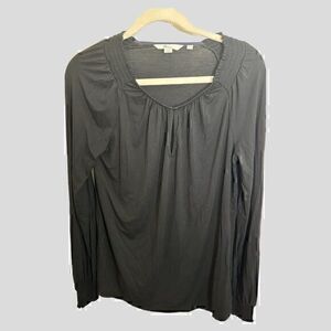 Boden Shirt Womens 8 Black Long Sleeve Hook Eye Front Ruched Viscose 104*
